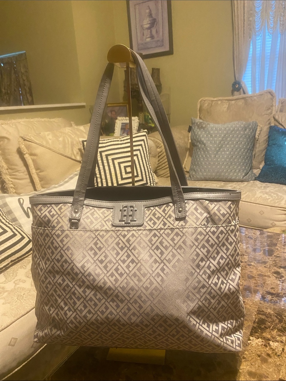 Tommy Hilfiger Silver-Gray Monogram Tote